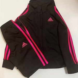 Adidas Black Tracksuit with Vibrant Pink Stripes